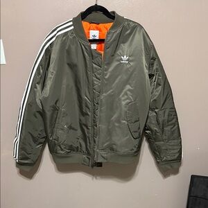 Adidas Men's Green Bomber Jacket with Orange Lining